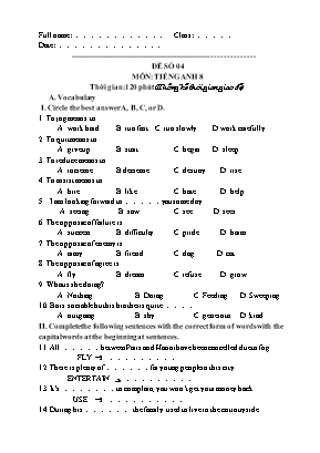Đề thi chọn học sinh giỏi môn Tiếng Anh Lớp 8 - Đề số 04